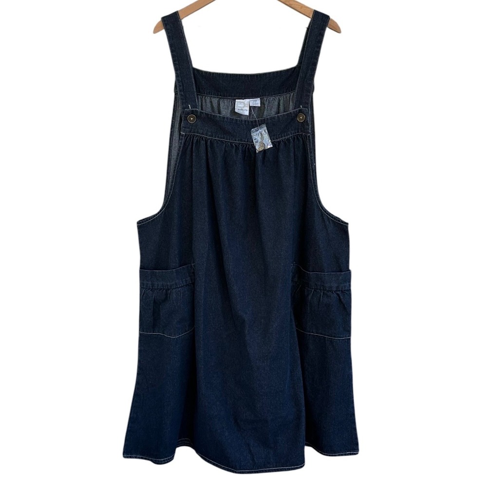 Roamans Womens Plus 24W Denim Jumper Dress Dark Wash Cotton Pinafore Pockets